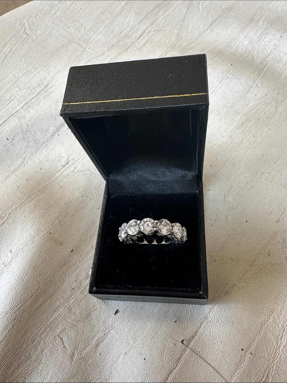 Crystal Eternity Band Ring in Silver Tone